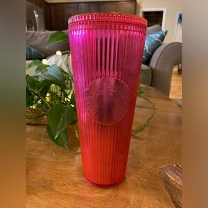 2023 Starbucks Pink Magenta Pleated Cup Iridescent Bling Tumbler 24oz Venti